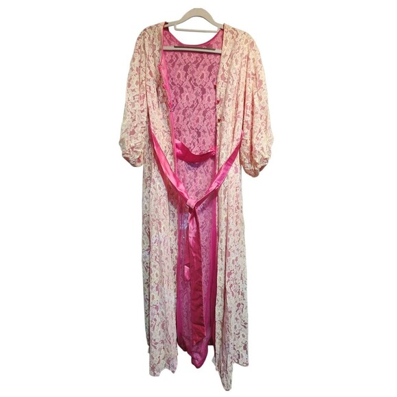 Jenelle of California Vintage Lace Overlay Nightgown & Robe Set – Hot Pink - Picture 3 of 14